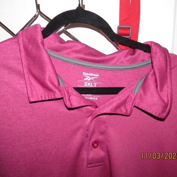 Men's Reebok 3XLT Dark Pink Short Sleeve Polo Shirt with Speedwick design - Picture 2 of 4